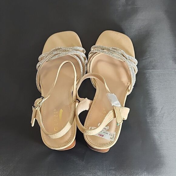 BRAND NEW GLAZE WOMEN’S BLOCK-HEEL RHINESTONES CRISS-CROSS STRAP SANDAL - Picture 7 of 16